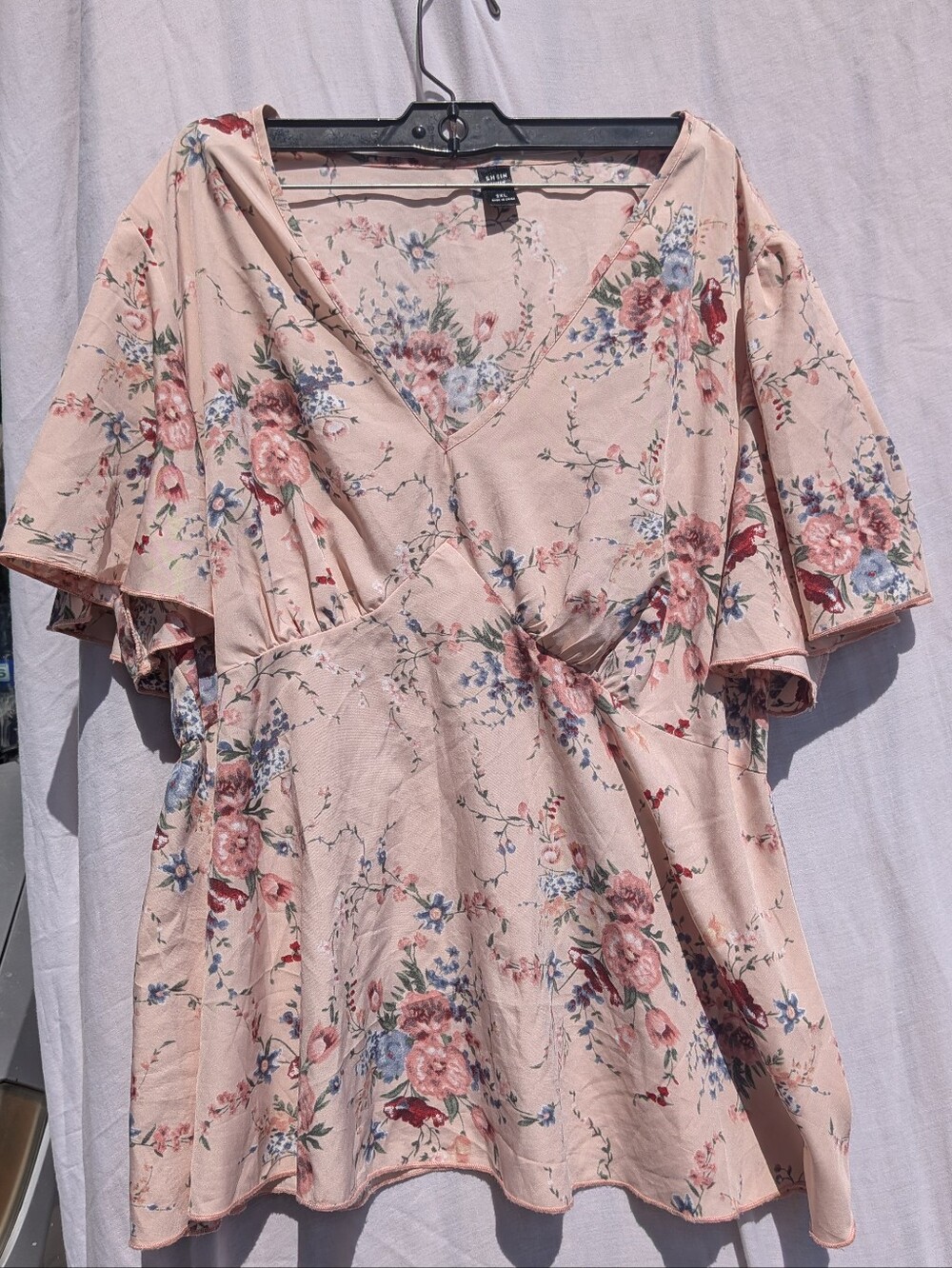 Shein Floral V-Neck Wrap Women's Top - Blush Pink Size 2XL